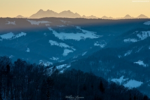 Widok z Jarzębaków na Przełęcz Gramadzką i Tatry 